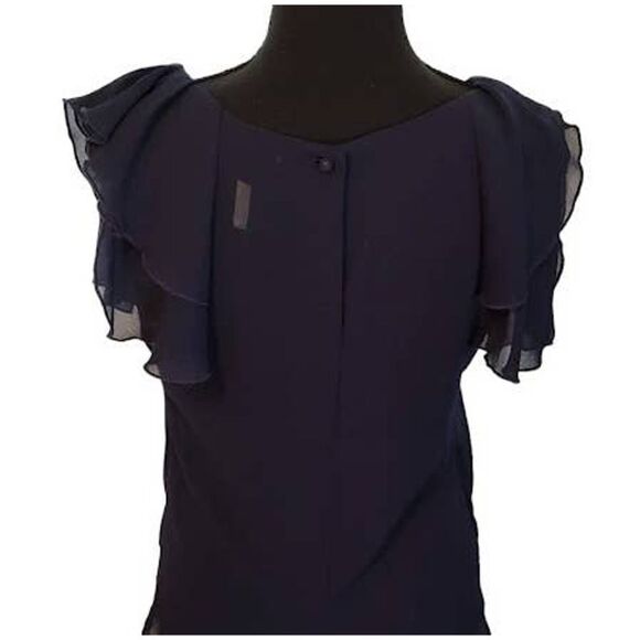 BCBGeneration Navy Blue Ruffle Short Sleeve Top Small - Picture 5 of 7